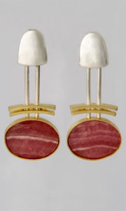 Drop earrings in silver and gold with Rhodachrosite